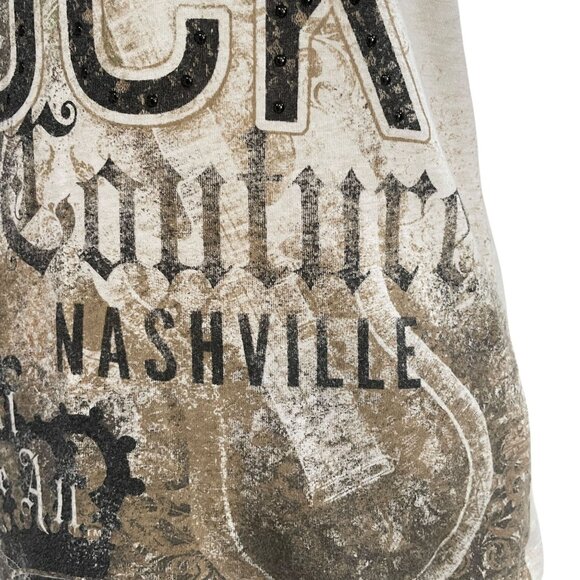 Hard Rock Couture Nashville Graphic T Womens Medium Distressed Rhinestone Retro - Picture 6 of 9